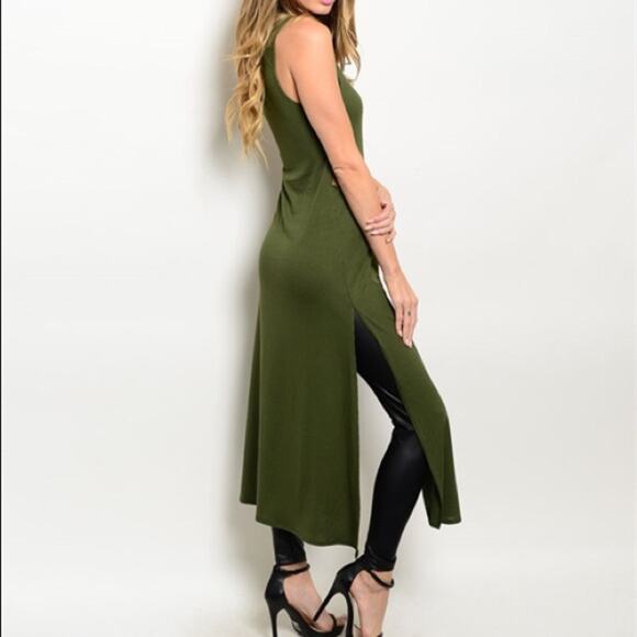 Ribbed Cutout Dress Olive Green - Picture 2 of 3
